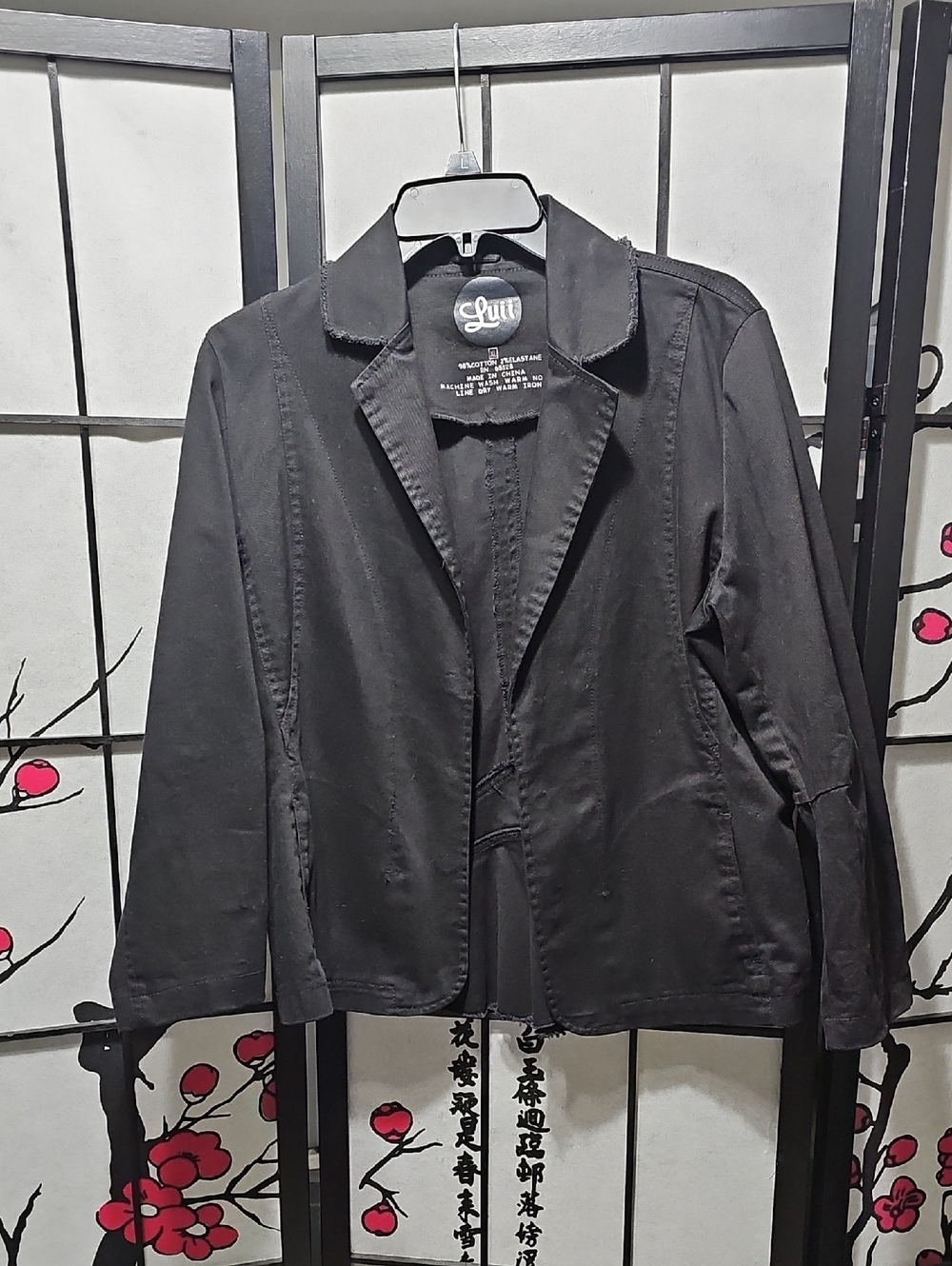 Luii Anthropologie Open Front Black Casual Blazer Jacket Size XL